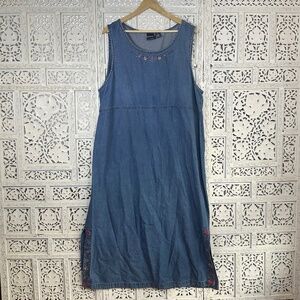 Vintage Blue Floral Embroidered Cottage Grannycore Sleeveless Maxi Dress Sz 1X